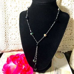 🌺Super cool Y silver-tone cloisonné necklace New🌺
